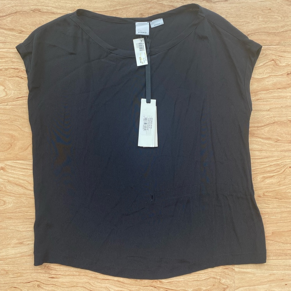 Pinko Women's Black Short Sleeve Blouse Summer Top Size 42 NWT